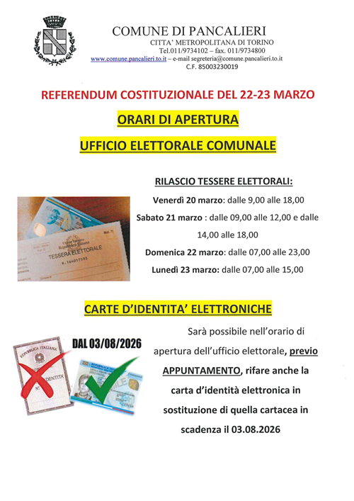 Orario di apertura Ufficio Elettorale