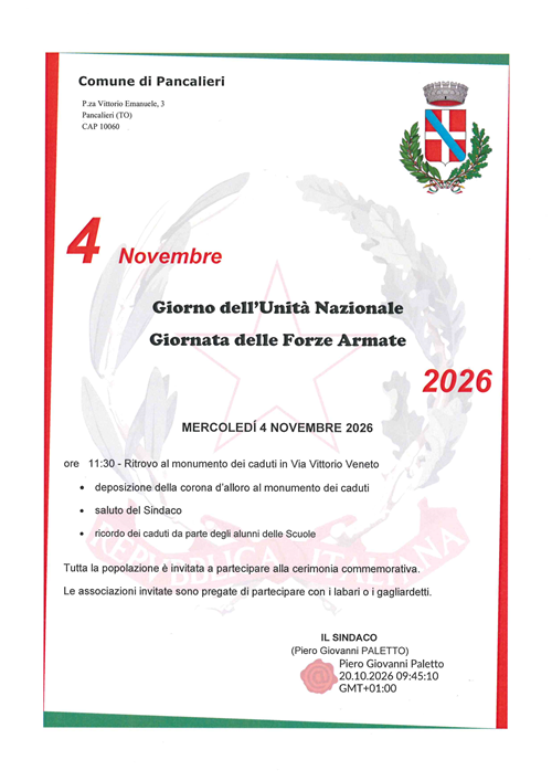 4 Novembre - Giornata dell'Unità Nazionale e delle Forze Armate