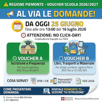 Voucher Scuola 2026/27 - Regione Piemonte